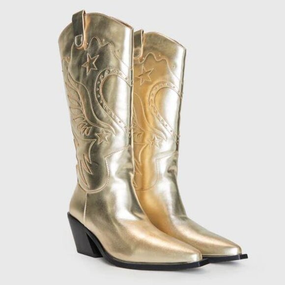 Shoes - Billini Everlyn Cowboys Boots Gold Metallic NEW Women’s 8